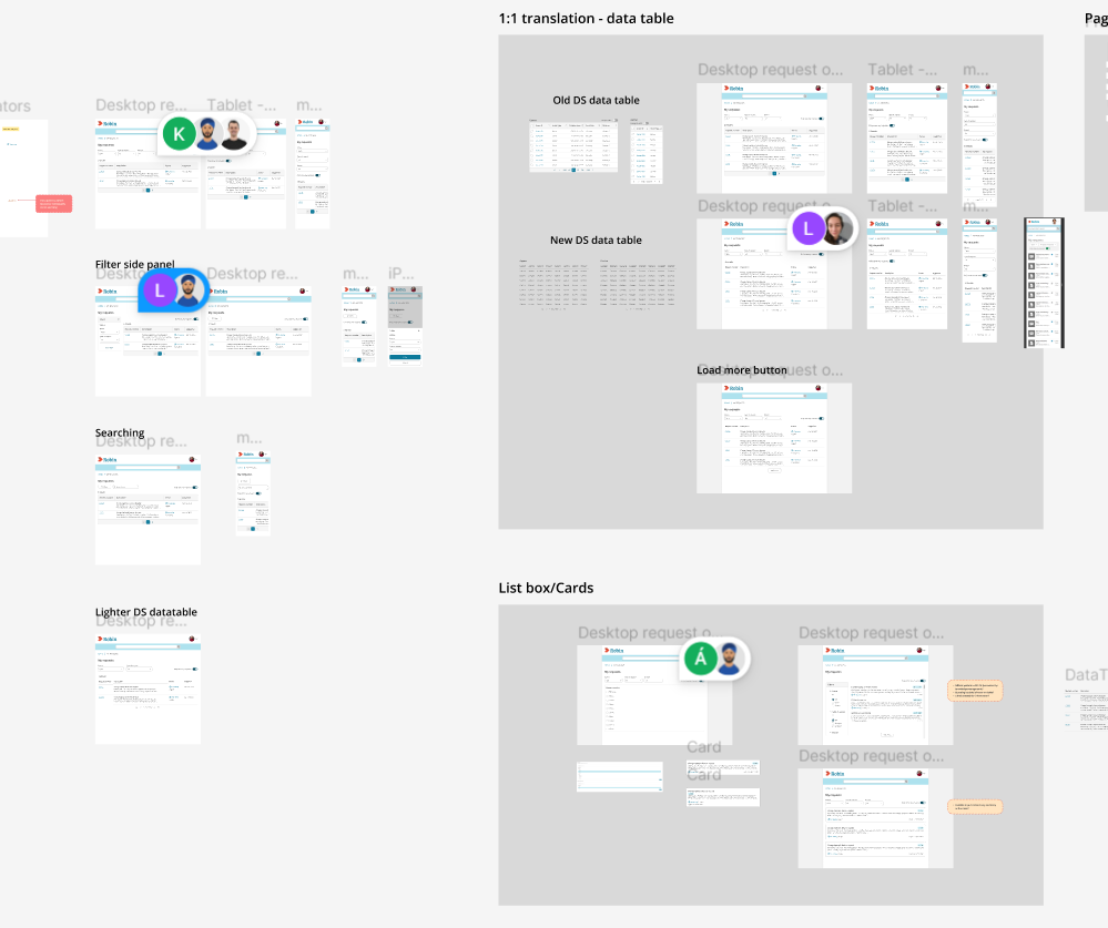 Figma canvas with tech review explorations